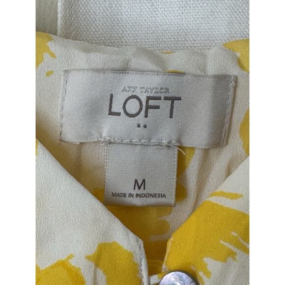 Loft Yellow White Floral Ruffle Tank Top Women's Size Medium Soft Cottage - Picture 2 of 4